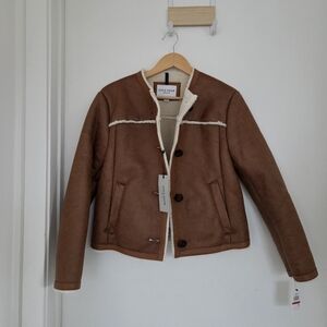 Cole Haan Tan Waxed Suede Shearling Jacket XS